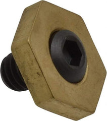 Mitee-Bite - 13/16" Brass Hex, 5/16-18 Stud Thread, Symmetrical Hex Clamp - 3/16" Hex Height, 800 Lb Holding Force, Hardened Steel Stud, 15/32" Long Thread, 8.3 Ft/Lb Torque, 12 Clamps - Makers Industrial Supply