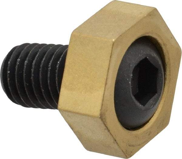 Mitee-Bite - 1" Brass Hex, 1/2-13 Stud Thread, Symmetrical Hex Clamp - 3/8" Hex Height, 4,000 Lb Holding Force, Hardened Steel Stud, 29/32" Long Thread, 65 Ft/Lb Torque, 8 Clamps - Makers Industrial Supply