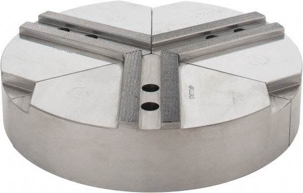 Abbott Workholding Products - 10" & Up Chuck Capacity, 1.5mm x 60° Serrated Attachment, Round Soft Lathe Chuck Jaw - 3 Jaws, Steel, 1.1811" Btw Mount Hole Ctrs, 10" Wide x 2" High, 0.6299" Groove, 0.4724" & 12mm Fastener - Makers Industrial Supply