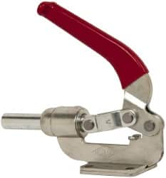 De-Sta-Co - 800 Lb Load Capacity, Flanged Base, Carbon Steel, Standard Straight Line Action Clamp - 4 Mounting Holes, 0.38" Mounting Hole Diam, 0.62" Plunger Diam, Whale Tail Handle - Makers Industrial Supply