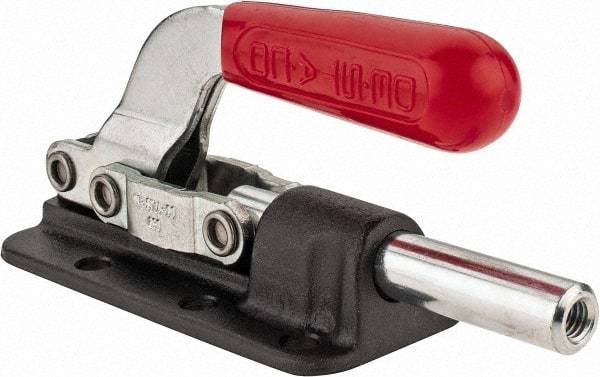 De-Sta-Co - 2,500 Lb Load Capacity, Flanged Base, Carbon Steel, Standard Straight Line Action Clamp - 6 Mounting Holes, 0.34" Mounting Hole Diam, 0.62" Plunger Diam, Straight Handle - Makers Industrial Supply