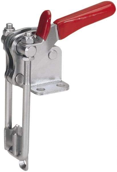 De-Sta-Co - 1,000 Lb Capacity, Vertical, U Hook, Flanged Base, Stainless Steel Pull Action Latch Clamp - 2.04" Drawing Movement, 4.1" OAL, Threaded U Hook, Straight Handle - Makers Industrial Supply