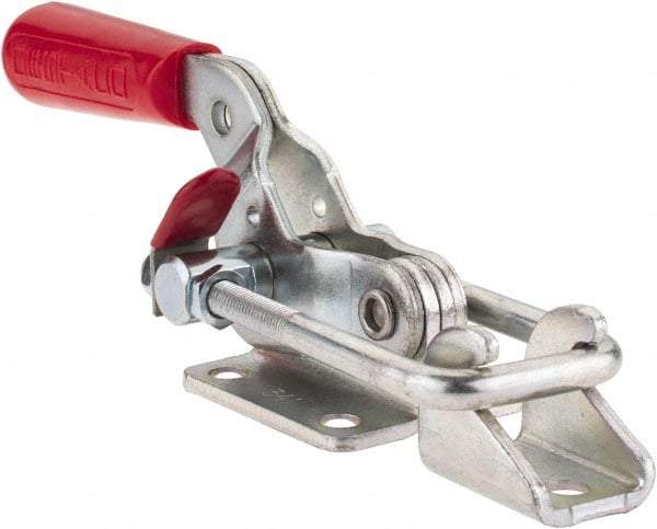 De-Sta-Co - 2,000 Lb Capacity, Horizontal, U Hook, Flanged Base, Carbon Steel Pull Action Latch Clamp - 2-1/2" Drawing Movement, 8.2" OAL, Threaded U Hook, Straight Handle - Makers Industrial Supply