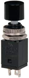 GC/Waldom - 0.315 Inch Mount Hole, Miniature Pushbutton Switch Only - Round, Black Pushbutton, Nonilluminated, Maintained (MA), On-On - Makers Industrial Supply