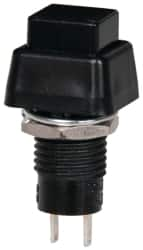 GC/Waldom - 0.4 Inch Mount Hole, Miniature Pushbutton Switch Only - Square, Black Pushbutton, Nonilluminated, Momentary (MO), Off-On - Makers Industrial Supply