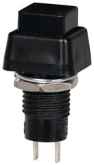 GC/Waldom - 0.4 Inch Mount Hole, Miniature Pushbutton Switch Only - Square, Black Pushbutton, Nonilluminated, Momentary (MO), Off-On - Makers Industrial Supply