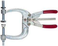 De-Sta-Co - 3113.76 N Load Capacity, 2.72" Throat Depth, 8.51" OAL, Carbon Steel, C Style Plier Clamp - 4.65" Max Jaw Capacity, M10x1.25 Spindle, 4.65" Open Throat Height, Red Handle, Spindle End - Makers Industrial Supply