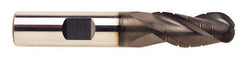 ProMax - 5/8" Diam, 1-1/4" LOC, 3 Flute Solid Carbide Roughing & Finishing Ball End Mill - AlTiN Finish, 3-1/2" OAL, 5/8" Shank Diam, Weldon Shank, 35° Helix, Centercutting, Regular Length - Makers Industrial Supply