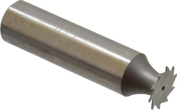 Made in USA - 1/2" Diam x 1/64" Face Width, High Speed Steel, 12 Teeth, Shank Connection Woodruff Keyseat Cutter - Uncoated, 2-1/16" OAL x 1/2" Shank, Straight Teeth - Makers Industrial Supply