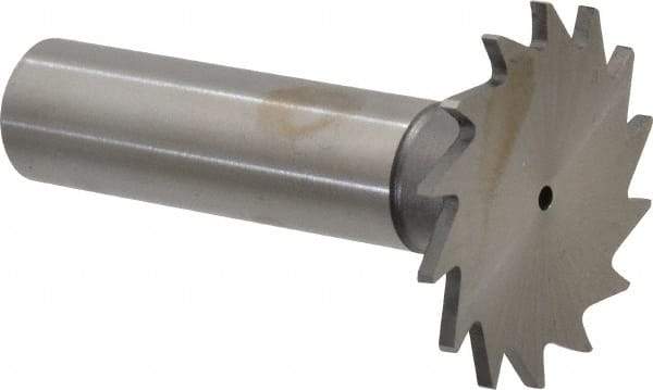 Made in USA - 1-1/4" Diam x 1/16" Face Width, High Speed Steel, 18 Teeth, Shank Connection Woodruff Keyseat Cutter - Uncoated, 2-3/16" OAL x 1/2" Shank, Straight Teeth - Makers Industrial Supply