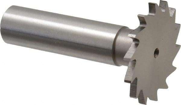 Made in USA - 1-1/4" Diam x 3/32" Face Width, High Speed Steel, 18 Teeth, Shank Connection Woodruff Keyseat Cutter - Uncoated, 2-3/16" OAL x 1/2" Shank, Straight Teeth - Makers Industrial Supply