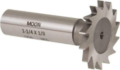 Made in USA - 1-1/4" Diam x 1/8" Face Width, High Speed Steel, 18 Teeth, Shank Connection Woodruff Keyseat Cutter - Uncoated, 2-3/16" OAL x 1/2" Shank, Straight Teeth - Makers Industrial Supply