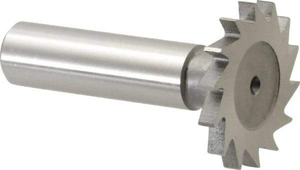 Made in USA - 1-1/4" Diam x 9/64" Face Width, High Speed Steel, 18 Teeth, Shank Connection Woodruff Keyseat Cutter - Uncoated, 2-3/16" OAL x 1/2" Shank, Straight Teeth - Makers Industrial Supply