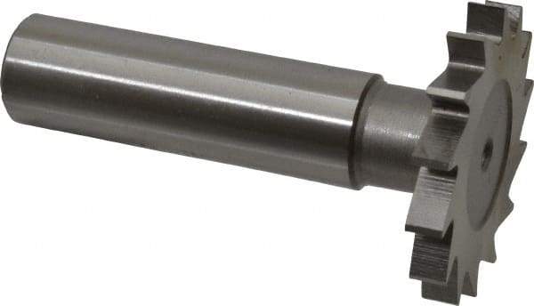 Made in USA - 1-1/4" Diam x 5/32" Face Width, High Speed Steel, 18 Teeth, Shank Connection Woodruff Keyseat Cutter - Uncoated, 2-3/16" OAL x 1/2" Shank, Straight Teeth - Makers Industrial Supply