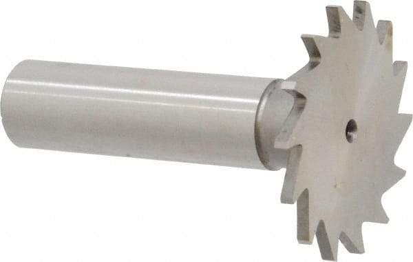 Made in USA - 1-3/8" Diam x 5/64" Face Width, High Speed Steel, 18 Teeth, Shank Connection Woodruff Keyseat Cutter - Uncoated, 2-1/4" OAL x 1/2" Shank, Straight Teeth - Makers Industrial Supply