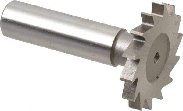 Made in USA - 1-3/8" Diam x 11/64" Face Width, High Speed Steel, 18 Teeth, Shank Connection Woodruff Keyseat Cutter - Uncoated, 2-1/4" OAL x 1/2" Shank, Straight Teeth - Makers Industrial Supply