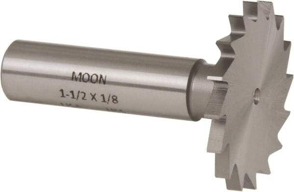 Made in USA - 1-1/2" Diam x 1/8" Face Width, High Speed Steel, 16 Teeth, Shank Connection Woodruff Keyseat Cutter - Uncoated, 2-1/8" OAL x 1/2" Shank, Straight Teeth - Makers Industrial Supply