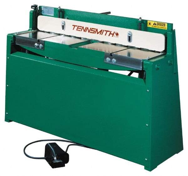 Tennsmith - 37 Inch Long Blade, Pneumatic Power Floor Shear - 46-1/2 Inch Wide x 27 Inch Deep x 42 Inch High, 0.0394 Inch Stainless Steel Capacity, 0.0630 Inch Mild Steel Capacity, 30 Inch Back Gauge Range - Makers Industrial Supply