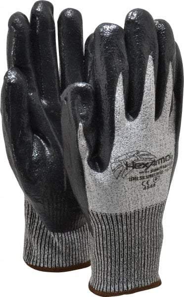 HexArmor - Size XL (10), ANSI Cut Lvl A8, Puncture Lvl 5, Nitrile Coated Cut & Puncture Resistant Gloves - Palm & Fingers Coated, SuperFabric/HPPE Lining, Knit Wrist, Gray/Black, Paired - Makers Industrial Supply