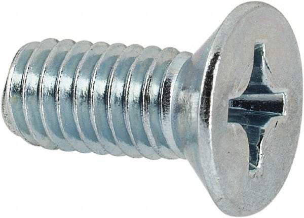 Value Collection - M6x1.00 Metric Coarse, 14mm OAL Phillips Drive Machine Screw - Flat Head, Grade 4.8 Steel, Zinc-Plated Finish, Without Washer - Makers Industrial Supply