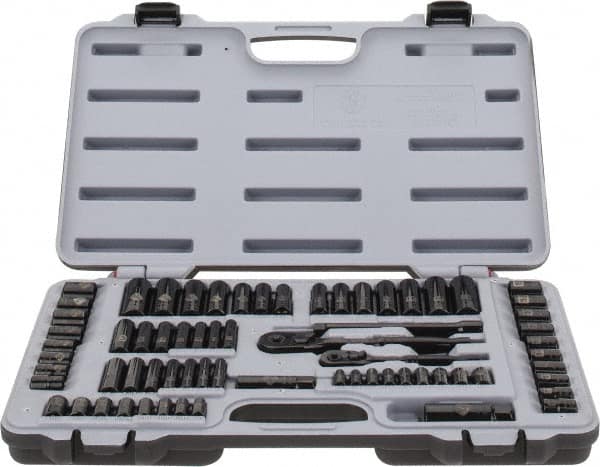 Stanley - 69 Piece 1/4 & 3/8" Drive Standard Deep Socket Set - 6 Points, 3/16 to 3/4", 7 to 19mm, Inch/Metric Measurement Standard - Makers Industrial Supply