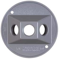 Cooper Crouse-Hinds - 2 Outlet, 1/2" Hole Diam, Powder Coat Finish, Round Noncorrosive Weatherproof Box Cover - 4-1/2" Wide x 9/16" High, Wet Locations, Aluminum, UL Listed - Makers Industrial Supply