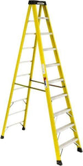 Werner - 9 Steps, 10' High, Type IA Rating, Fiberglass Step Ladder - 300 Lb Load Capacity, 28" Base Width - Makers Industrial Supply