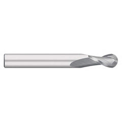 Ball End Mill: 0.875″ Dia, 2.25″ LOC, 2 Flute, Solid Carbide 5″ OAL, 7/8″ Shank Dia, 30 ° Helix, Uncoated, Single End