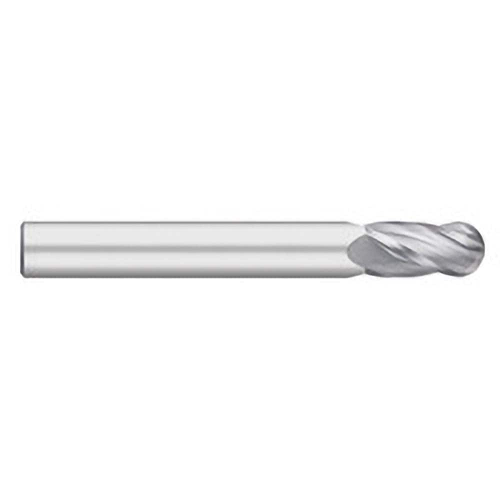 Ball End Mill: 0.75″ Dia, 2.25″ LOC, 4 Flute, Solid Carbide 5″ OAL, 3/4″ Shank Dia, 30 ° Helix, Uncoated, Single End