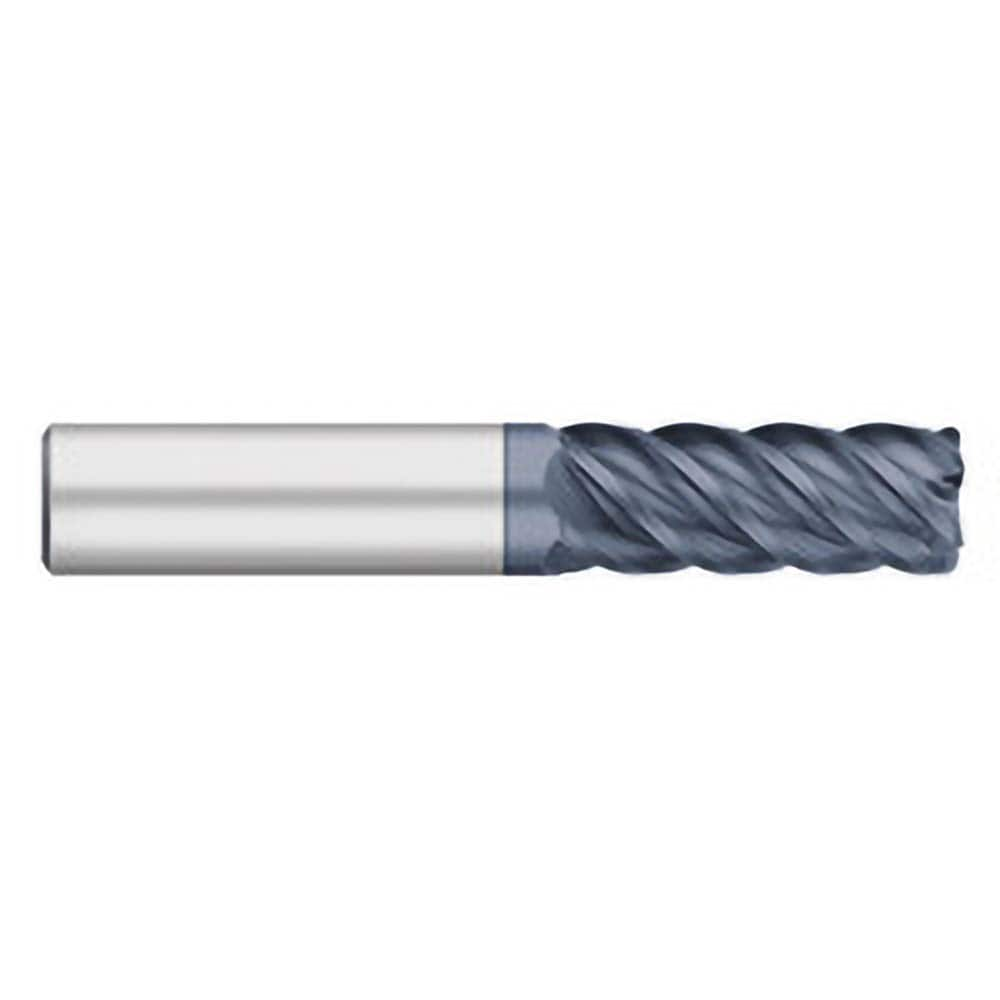 Corner Radius End Mill: 5/8″ Dia, 1-5/8″ LOC, 0.04″ Radius, 5 Flutes, Solid Carbide 3-1/2″ OAL, 5/8″ Shank Dia, 45 ° Helix, AlTiN Coated, Corner Radius End, Centercutting