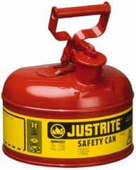 Justrite - 1 Gal Galvanized Steel Type I Safety Can - 11" High x 9-1/2" Diam, Red with Yellow - Makers Industrial Supply