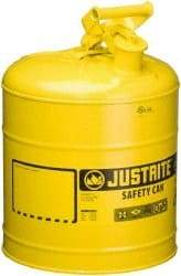 Justrite - 5 Gal Galvanized Steel Self-Closing, Self-Venting, Full-Length Flame Arrester - 16-7/8" High x 11-3/4" Diam, Yellow - Makers Industrial Supply