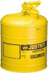 Justrite - 5 Gal Galvanized Steel Self-Closing, Self-Venting, Full-Length Flame Arrester - 16-7/8" High x 11-3/4" Diam, Yellow - Makers Industrial Supply