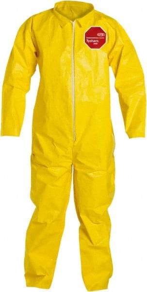 Dupont - Size 4XL PE Film Chemical Resistant Coveralls - Yellow, Zipper Closure, Open Cuffs, Open Ankles, Serged Seams - Makers Industrial Supply