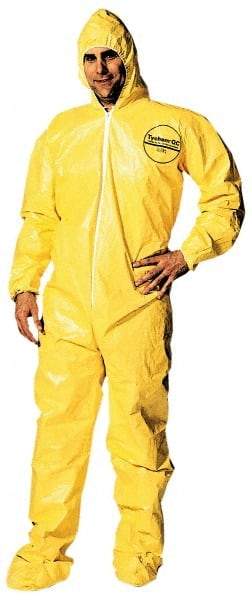 Dupont - Size 3XL PE Film Chemical Resistant Coveralls - Yellow, Zipper Closure, Elastic Cuffs, Open Ankles, Serged Seams - Makers Industrial Supply