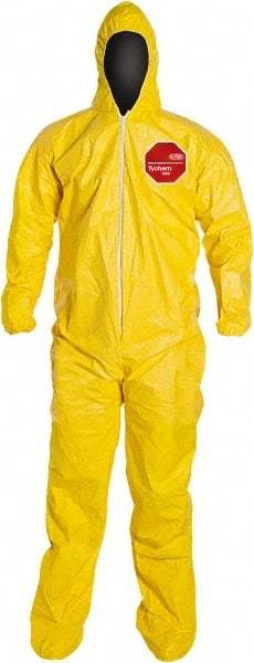 Dupont - Size M PE Film Chemical Resistant Coveralls - Yellow, Zipper Closure, Elastic Cuffs, Open Ankles, Serged Seams - Makers Industrial Supply