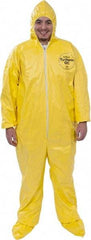 Dupont - Size 2XL PE Film Chemical Resistant Coveralls - Yellow, Zipper Closure, Elastic Cuffs, Open Ankles, Serged Seams - Makers Industrial Supply