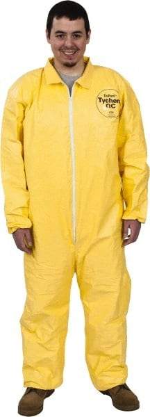 Dupont - Size 2XL PE Film Chemical Resistant Coveralls - Yellow, Zipper Closure, Elastic Cuffs, Elastic Ankles, Serged Seams - Makers Industrial Supply