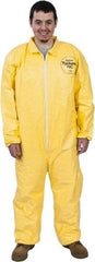 Dupont - Size 3XL PE Film Chemical Resistant Coveralls - Yellow, Zipper Closure, Elastic Cuffs, Elastic Ankles, Serged Seams - Makers Industrial Supply