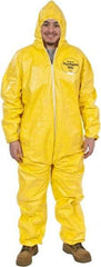 Dupont - Size 2XL PE Film Chemical Resistant Coveralls - Yellow, Zipper Closure, Elastic Cuffs, Elastic Ankles, Serged Seams - Makers Industrial Supply