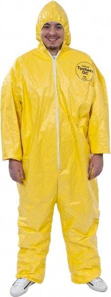 Dupont - Size 4XL PE Film Chemical Resistant Coveralls - Yellow, Zipper Closure, Elastic Cuffs, Elastic Ankles, Serged Seams - Makers Industrial Supply