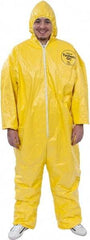 Dupont - Size 4XL PE Film Chemical Resistant Coveralls - Yellow, Zipper Closure, Elastic Cuffs, Elastic Ankles, Serged Seams - Makers Industrial Supply