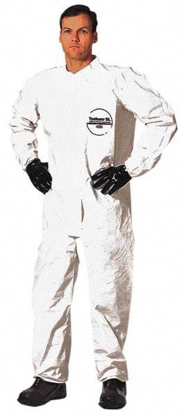 Dupont - Size 3XL Saranex Chemical Resistant Coveralls - White, Zipper Closure, Elastic Cuffs, Elastic Ankles, Bound Seams - Makers Industrial Supply