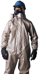 Dupont - Size 3XL Hazmat Chemical Resistant Coveralls - Tan, Zipper Closure, Elastic Cuffs, Open Ankles, Taped Seams - Makers Industrial Supply