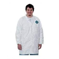 Dupont - Size 3XL White Disposable Chemical Resistant Lab Coat - Tyvek, Snap Front, Open Cuff - Makers Industrial Supply