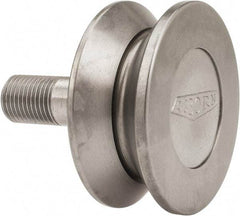 Osborn International - 2" Roller Diam x 27/32" Width, 1/2" Stud Diam x 1-1/4" Length, V Grooved Concentric Stud - Steel, 5/8" Thread Length, 1/2-20 Thread, 2-3/32" OAL, 600 Lb Dynamic Cap - Makers Industrial Supply