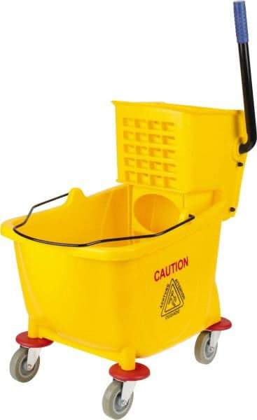 PRO-SOURCE - 31 Qt Plastic Bucket & Wringer - 22" Long x 18-1/2" High x 17" Wide, Yellow - Makers Industrial Supply