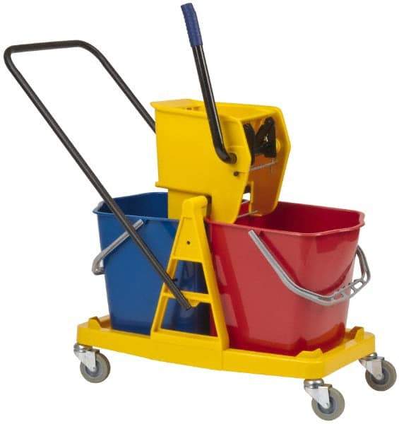 PRO-SOURCE - 63 Qt Plastic Bucket & Wringer - 31" Long x 20-1/2" High x 17" Wide, Blue/Red - Makers Industrial Supply