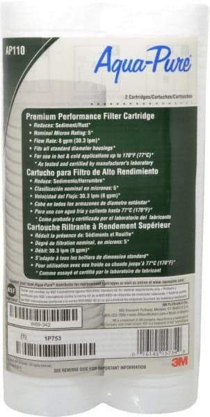 3M Aqua-Pure - 2-1/2" OD, 5µ, Cellulose Fiber Graded-Density Cartridge Filter - 9-3/4" Long, Reduces Dirt & Rust - Makers Industrial Supply