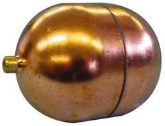 Made in USA - 3" Diam x 7" Long, Oblong, Round Spud Connection, Metal Float - 1/4-20 Thread, Copper, 25 Max psi, 20 Gauge - Makers Industrial Supply